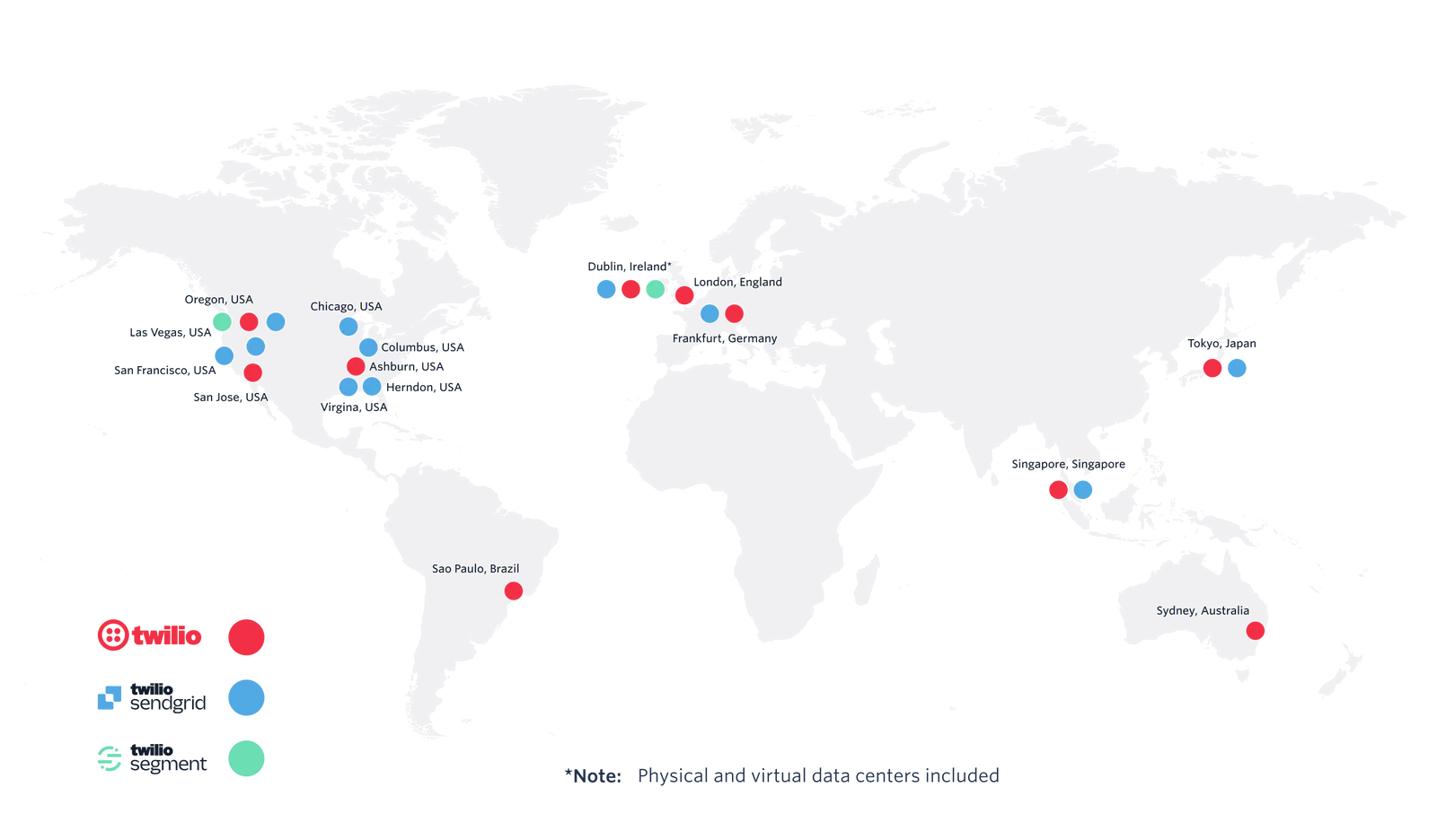 Map with data centers all over the world